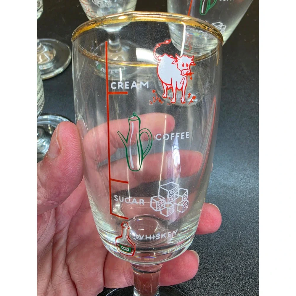 Vintage Irish Coffee Recipe Glasses Set of 5 Gold Rim Footed Goblets Shamrock